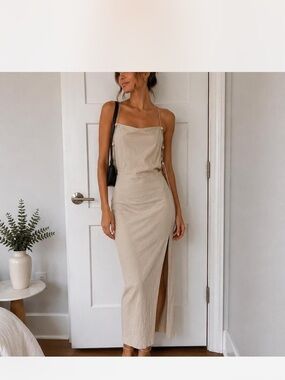 Zara Cream Maxi Slip Dress with Side Slit